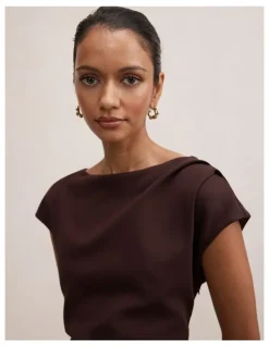 Forever New Petite Carly Sleeveless Tuck Mini Dress in Chocolate