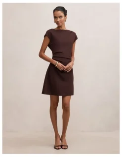Forever New Petite Carly Sleeveless Tuck Mini Dress in Chocolate