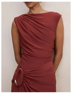 Forever New Petite Fiora Hardware Jersey Dress in Burgundy