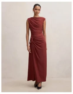 Forever New Petite Fiora Hardware Jersey Dress in Burgundy