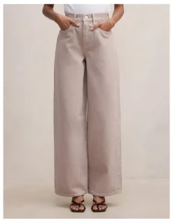Forever New Petite Gia High Rise Wide Leg Jeans in Beige