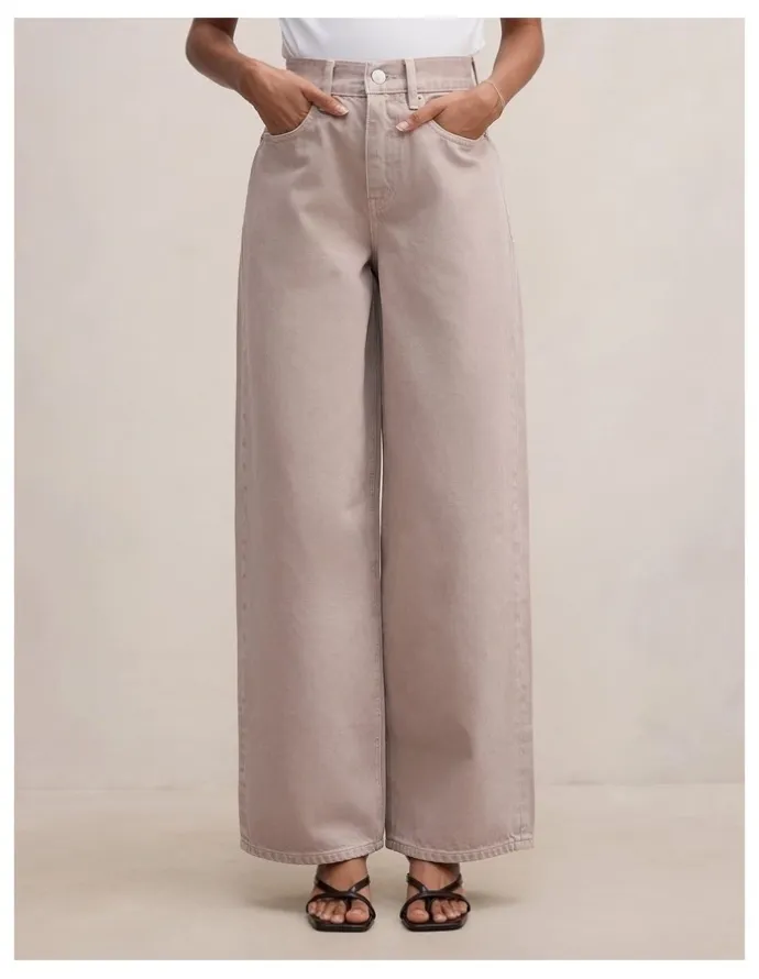 Forever New Petite Gia High Rise Wide Leg Jeans in Beige