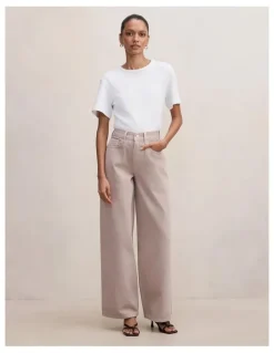 Forever New Petite Gia High Rise Wide Leg Jeans in Beige
