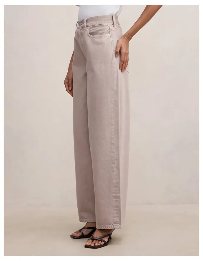Forever New Petite Gia High Rise Wide Leg Jeans in Beige