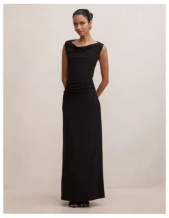 Forever New Petite Jae Bubble Back Hardware Maxi Dress in Black