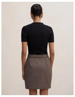 Forever New Petite Maya Woven Mixed Mini Dress Grey