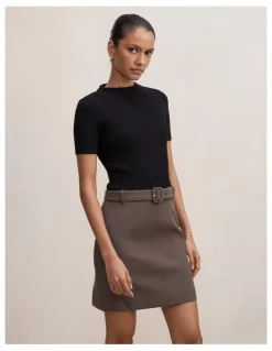 Forever New Petite Maya Woven Mixed Mini Dress Grey