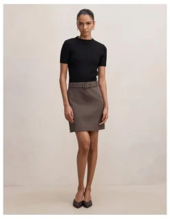 Forever New Petite Maya Woven Mixed Mini Dress Grey