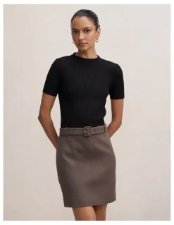 Forever New Petite Maya Woven Mixed Mini Dress Grey
