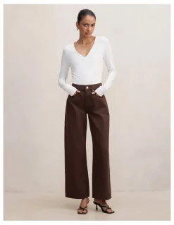 Forever New Petite Nicki Mid Rise Straight Leg Jeans in Brown