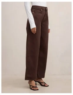 Forever New Petite Nicki Mid Rise Straight Leg Jeans in Brown