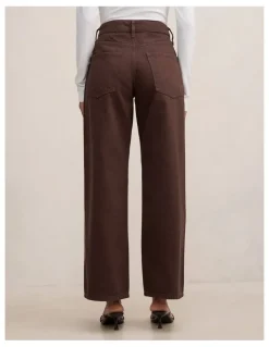 Forever New Petite Nicki Mid Rise Straight Leg Jeans in Brown
