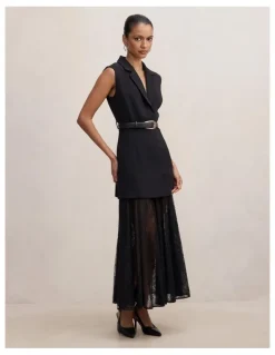Forever New Petite Shanae Lace Sleeveless Dress in Black