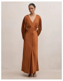 Forever New Petite Vera Draped Batwing Maxi Dress in Orange
