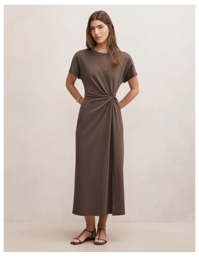 Forever New Rose T-Shirt Twist Midi Dress in Brown
