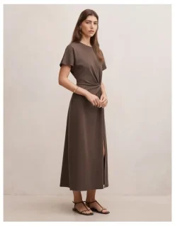 Forever New Rose T-Shirt Twist Midi Dress in Brown