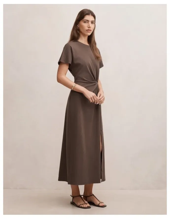 Forever New Rose T-Shirt Twist Midi Dress in Brown