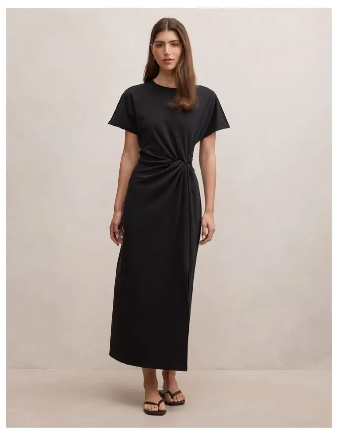 Forever New Rose T-shirt Twist Midi Dress in Black