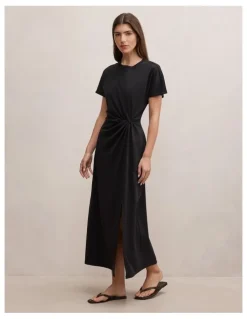 Forever New Rose T-shirt Twist Midi Dress in Black