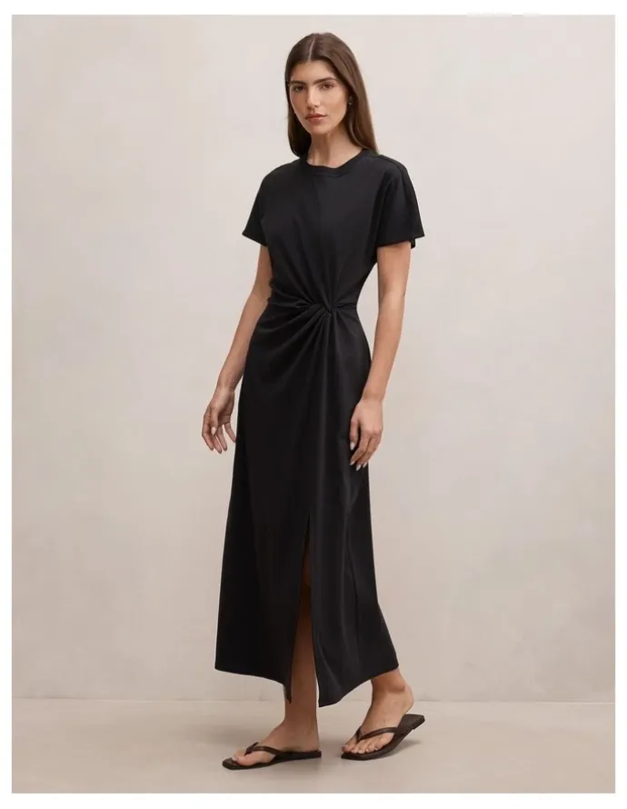 Forever New Rose T-shirt Twist Midi Dress in Black
