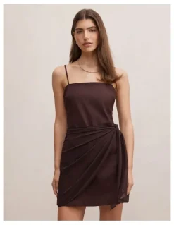 Forever New Sienna Linen Sarong Mini Dress in Chocolate