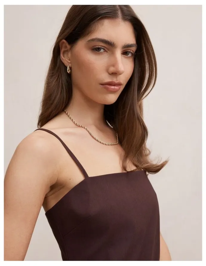 Forever New Sienna Linen Sarong Mini Dress in Chocolate