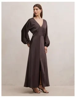 Forever New Vera Draped Batwing Maxi Dress in Chocolate