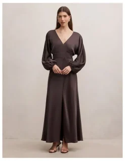 Forever New Vera Draped Batwing Maxi Dress in Chocolate