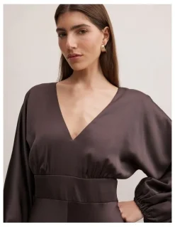 Forever New Vera Draped Batwing Maxi Dress in Chocolate
