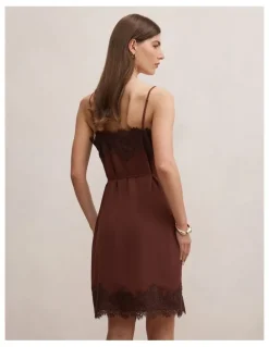 Forever New Wisteria Lace Detail Midi Dress in Brown