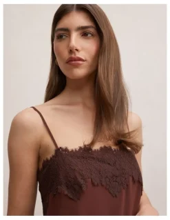 Forever New Wisteria Lace Detail Midi Dress in Brown