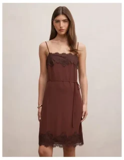 Forever New Wisteria Lace Detail Midi Dress in Brown