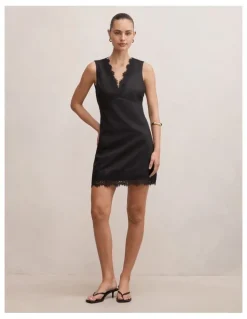 Forever New Zali Lace Linen Mini Dress in Black