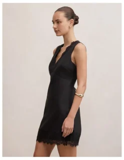 Forever New Zali Lace Linen Mini Dress in Black