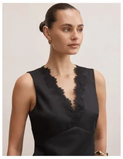 Forever New Zali Lace Linen Mini Dress in Black