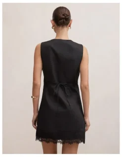 Forever New Zali Lace Linen Mini Dress in Black