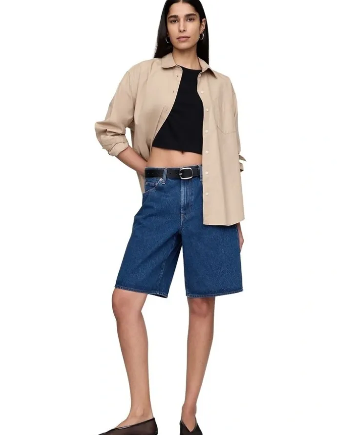 Gap 11" Mid Rise Longline Denim Shorts in Medium Indigo