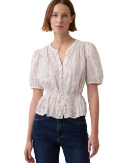 Gap Elbow Sleeve Tie Waist Top in Cream