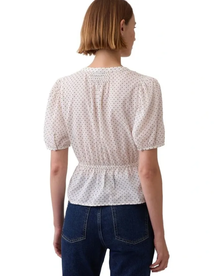 Gap Elbow Sleeve Tie Waist Top in Cream