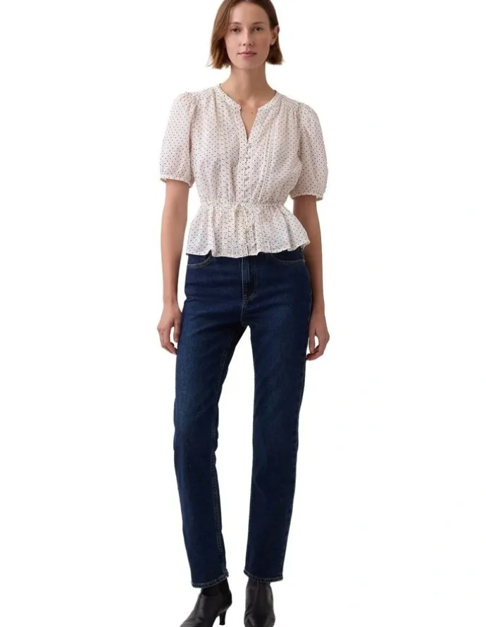 Gap Elbow Sleeve Tie Waist Top in Cream