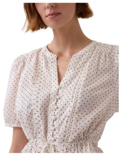 Gap Elbow Sleeve Tie Waist Top in Cream