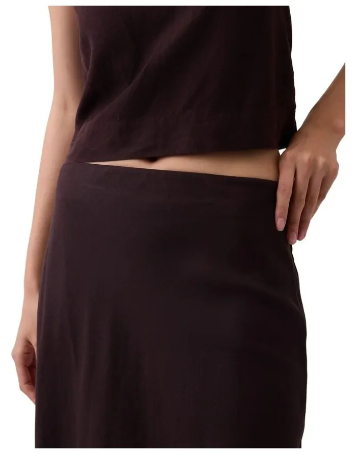 Gap Linen-Blend Maxi Slip Skirt in Terra Brown