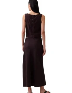 Gap Linen-Blend Maxi Slip Skirt in Terra Brown