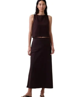 Gap Linen-Blend Maxi Slip Skirt in Terra Brown