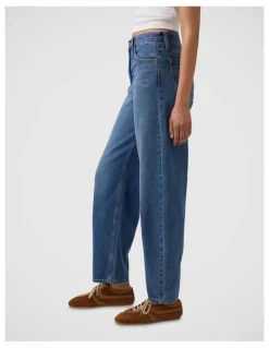 Gap High Rise Barrel Jeans in Medium Indigo