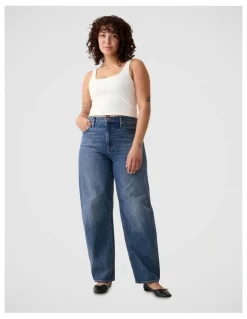 Gap High Rise Barrel Jeans in Medium Indigo