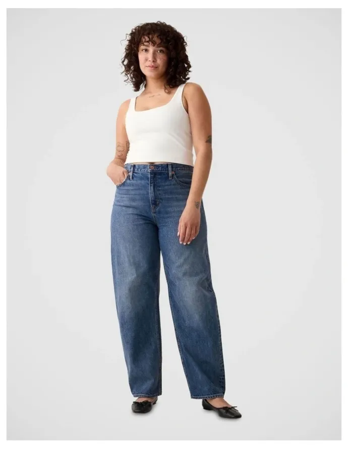 Gap High Rise Barrel Jeans in Medium Indigo