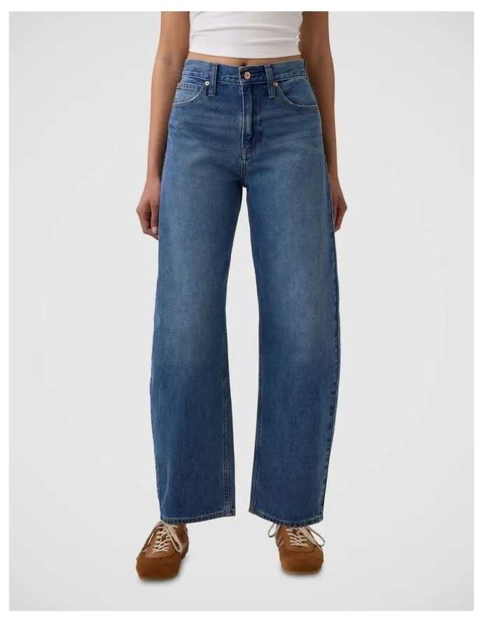 Gap High Rise Barrel Jeans in Medium Indigo
