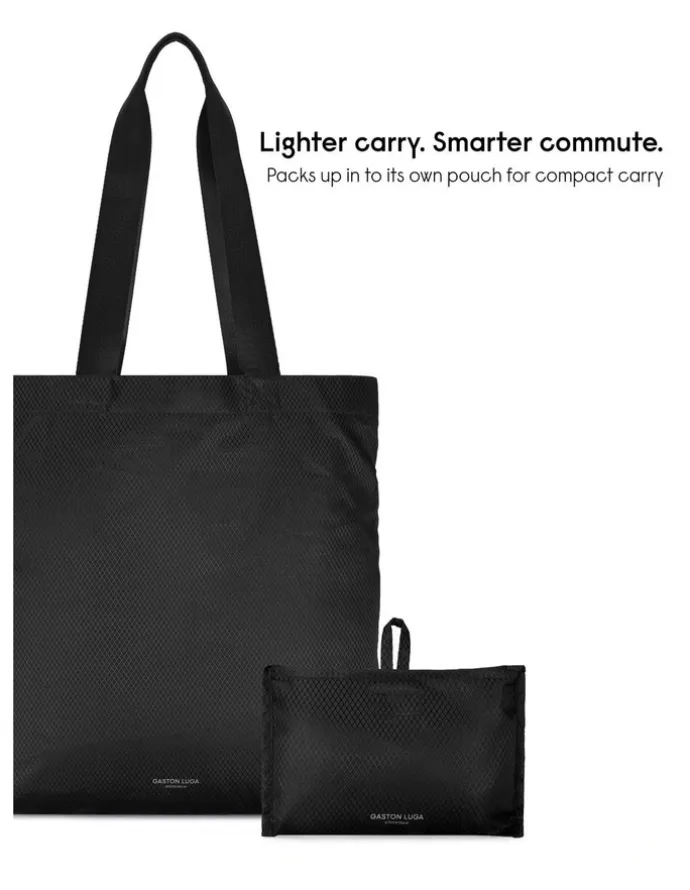 Gaston Luga Gaston Luga Packable Lightweight Tote (17L) Foldable Travel Bag in Black