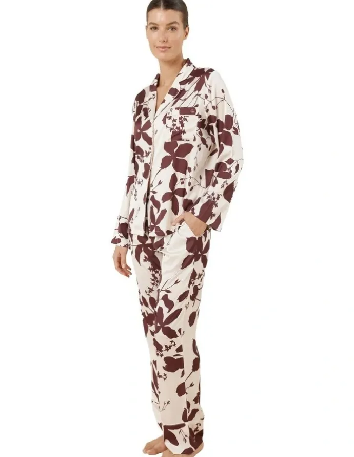 Gingerlilly Sleepwear Ivy Silky Satin Pyjama Set in Burgundy